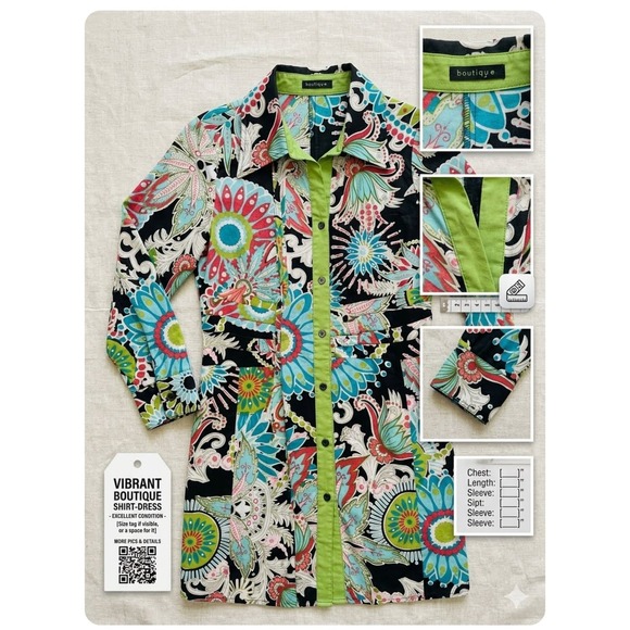 Bentley A. Dresses & Skirts - Retro Bentley A. Floral Paisley Shirt Dress Vibrant Psychedelic Lime Green Trim